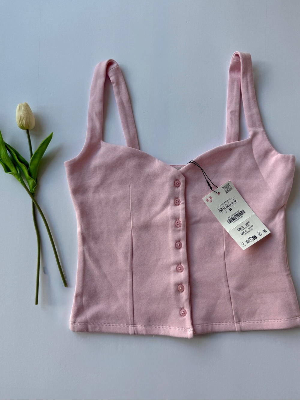Zara Pink Button-Front Sweetheart Tank Top